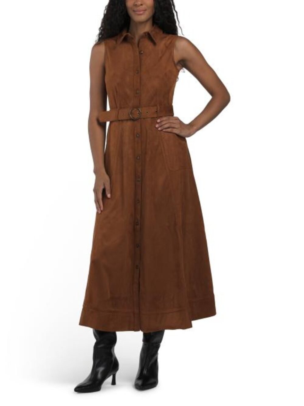LUCKY BRAND Faux Suede Belted Maxi Dress